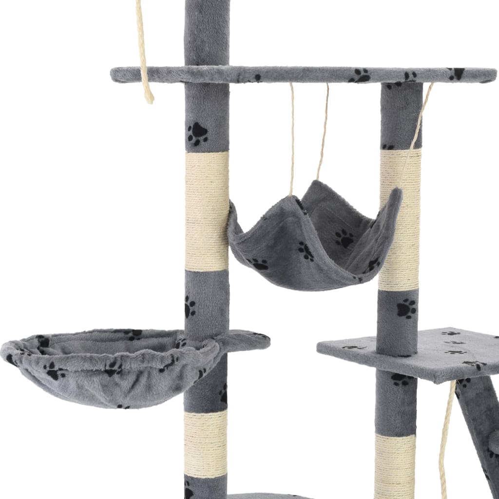 vidaXL Ansamblu pisici cu funie sisal, 230-250cm, imprimeu lăbuțe, gri