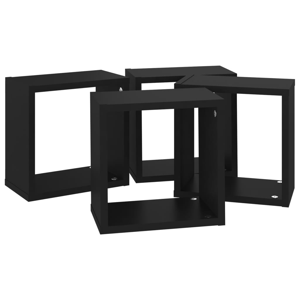 vidaXL Rafturi de perete cub, 4 buc., negru, 26x15x26 cm