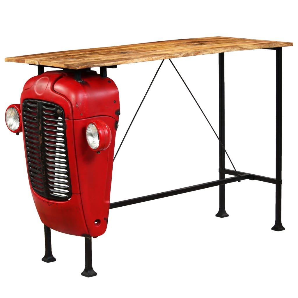 vidaXL Masă bar, stil tractor, lemn masiv mango, roșu, 60x150x107 cm