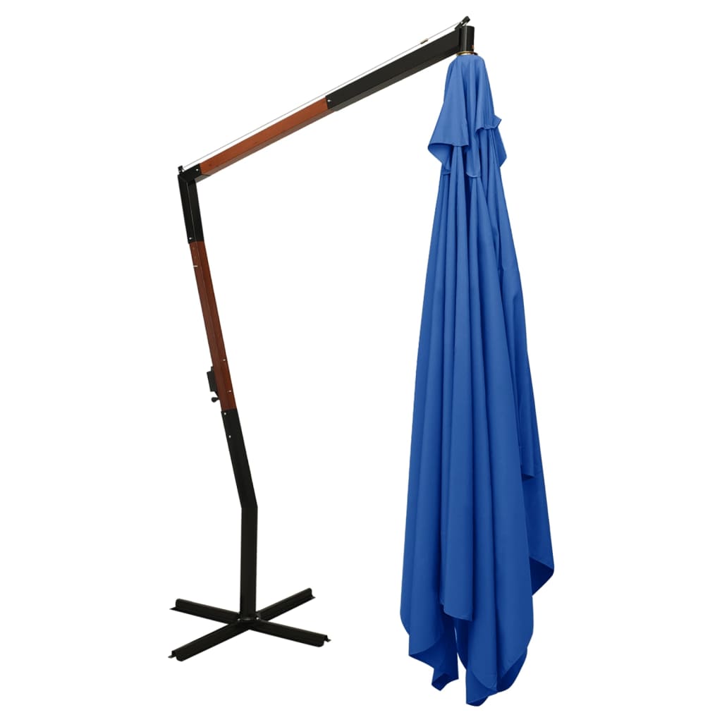 vidaXL Umbrelă suspendată cu stâlp din lemn, albastru azur, 400x300 cm