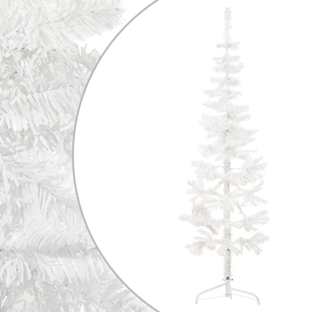 vidaXL Jumătate brad de Crăciun subțire cu suport, alb, 150 cm