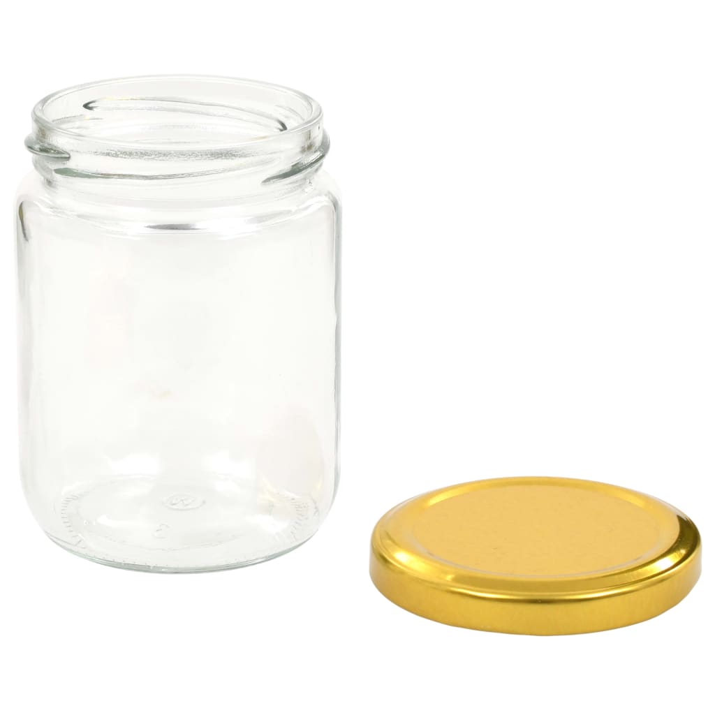 vidaXL Borcane din sticlă pentru gem, capac auriu, 48 buc., 230 ml