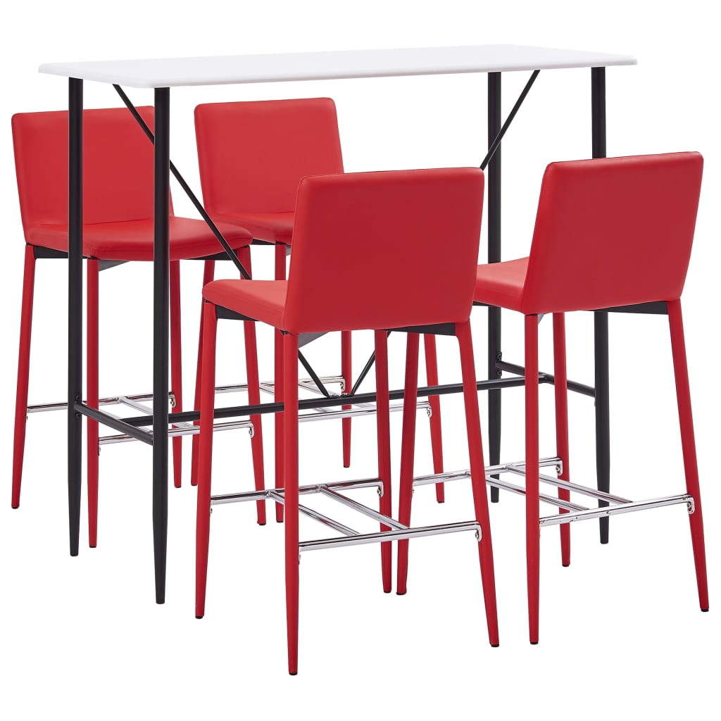 vidaXL Set mobilier de bar, 5 piese, roșu, piele ecologică