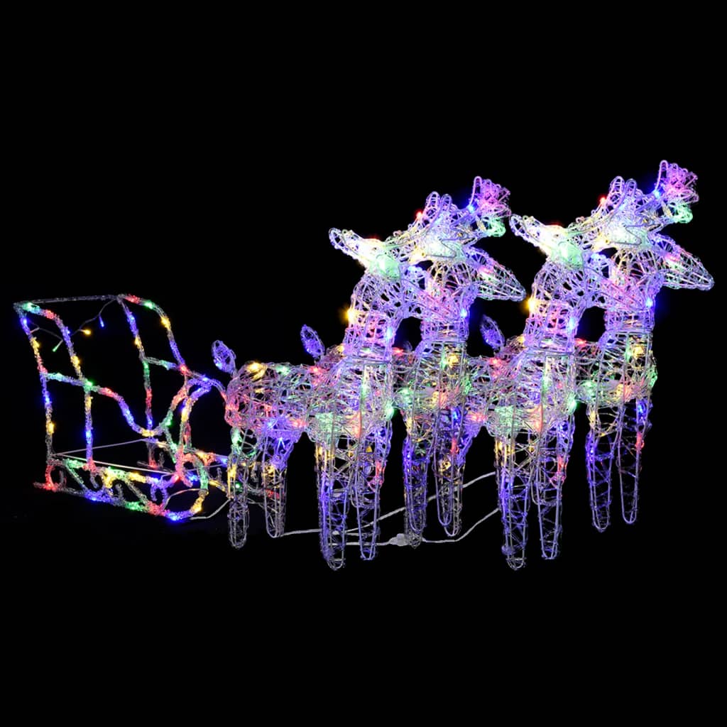 vidaXL Decorațiune de Crăciun cu reni și sanie, 240 LED-uri, acril