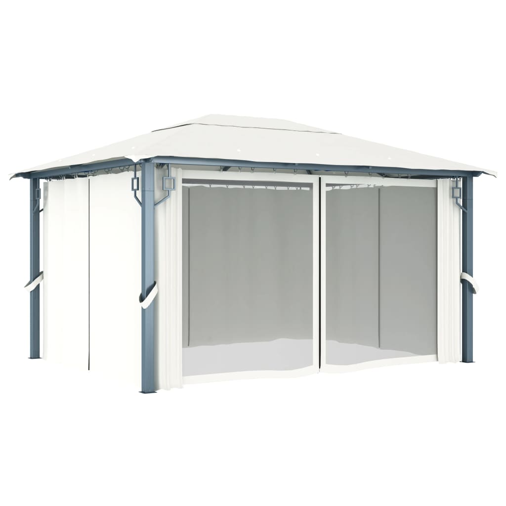vidaXL Pavilion cu perdele, crem, 400 x 300 cm, aluminiu