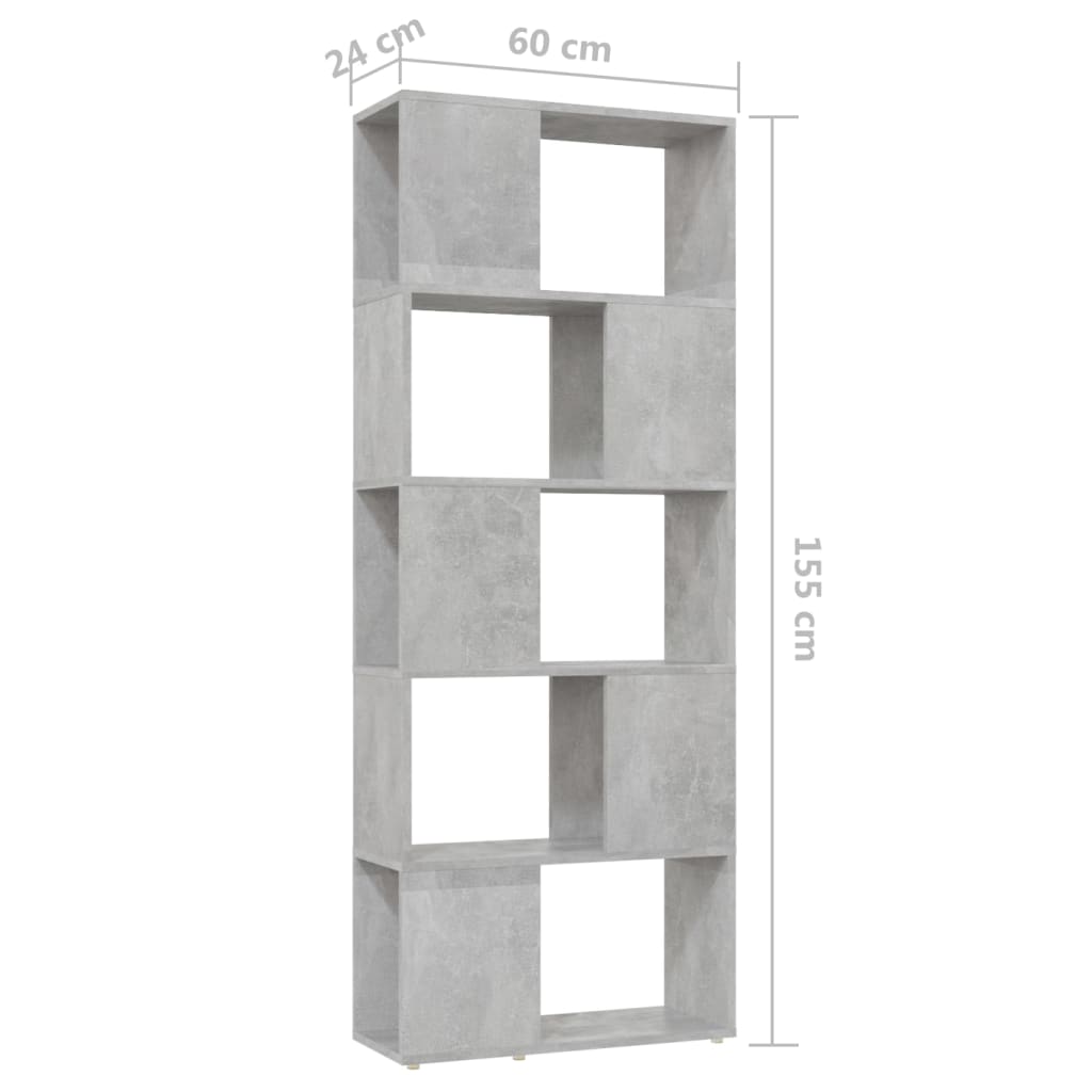 vidaXL Bibliotecă/Separator cameră, gri beton, 60x24x155 cm