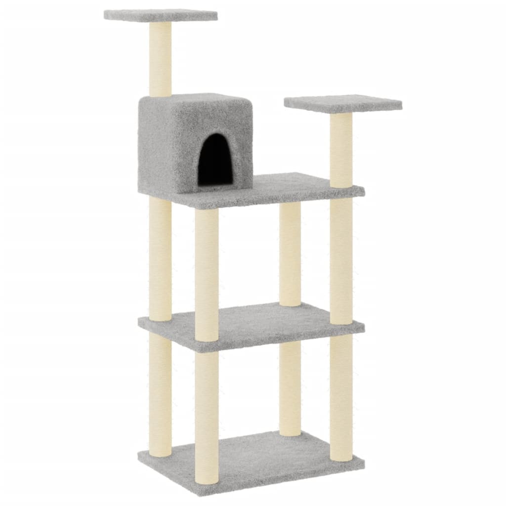 vidaXL Ansamblu pisici, stâlpi din funie sisal, gri deschis, 118,5 cm