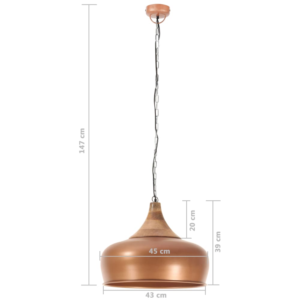 vidaXL Lampă suspendată industrială arămiu 45 cm, lemn masiv&fier E27
