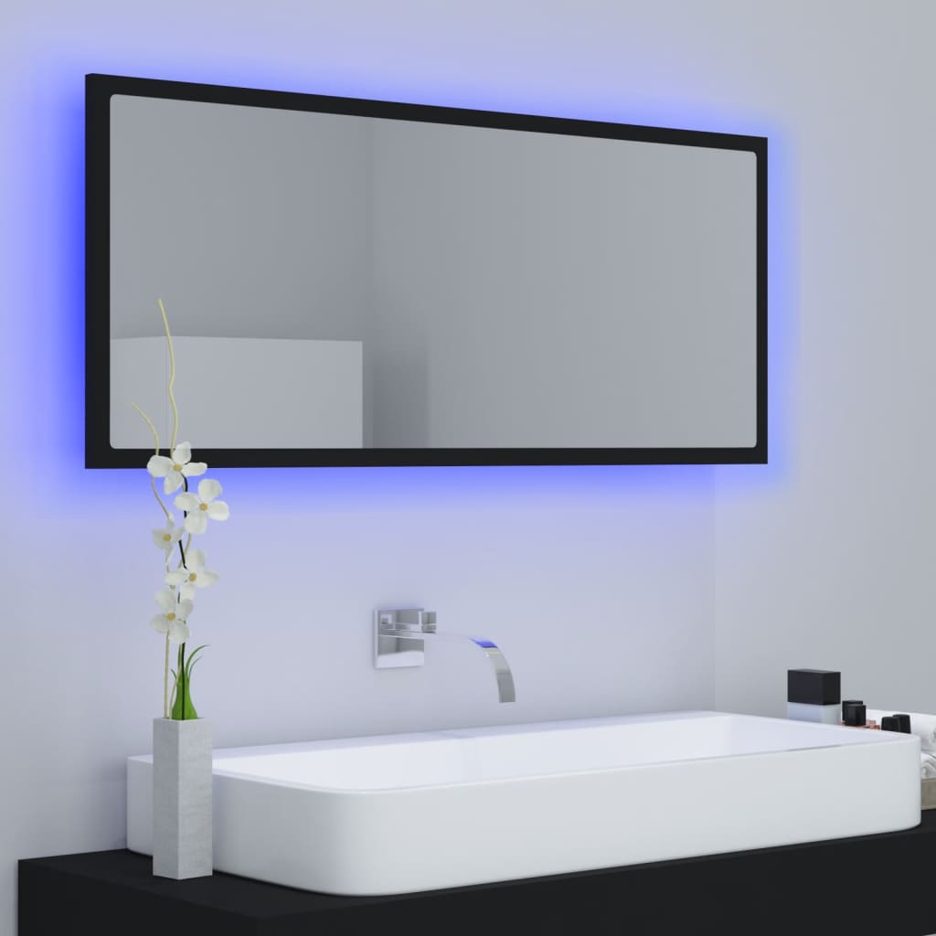 vidaXL Oglindă de baie cu LED, negru, 100x8,5x37 cm, acril