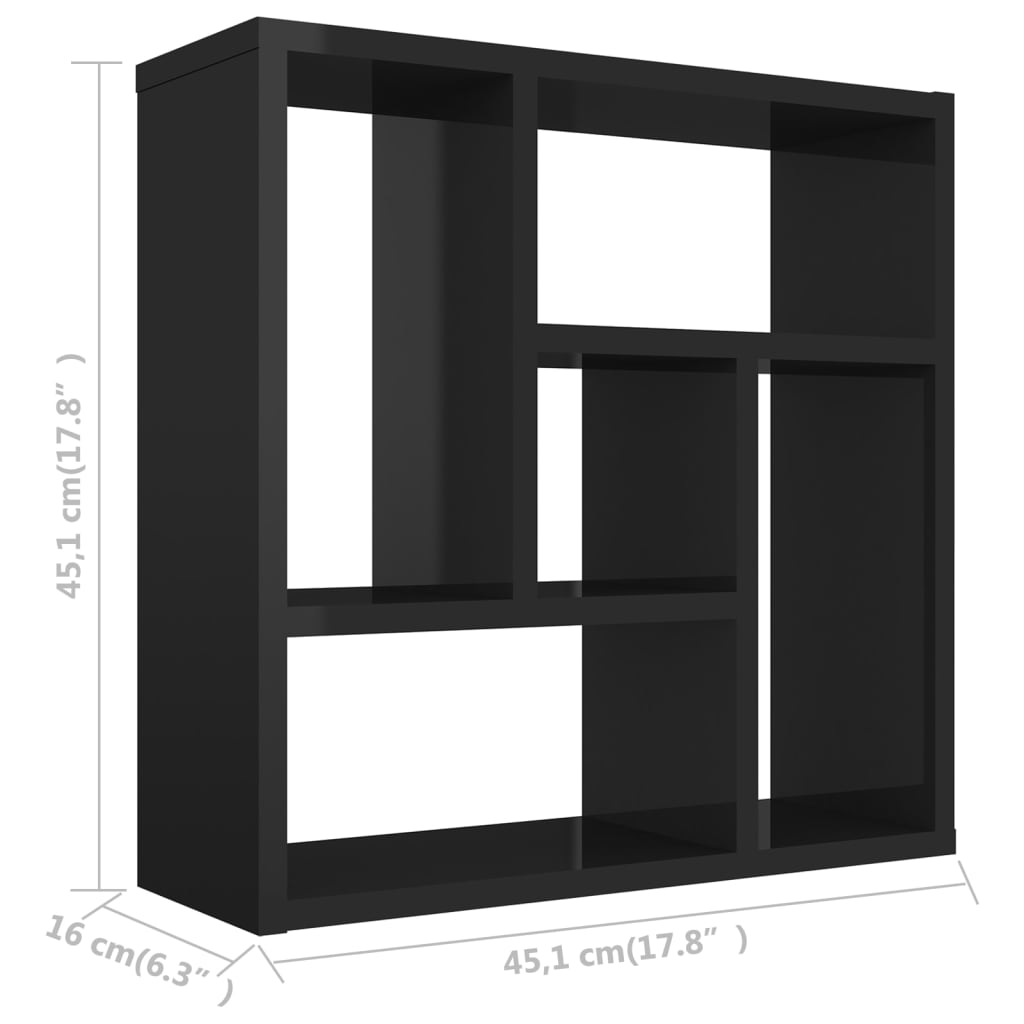 vidaXL Raft de perete, negru extralucios, 45,1 x 16 x 45,1 cm, PAL