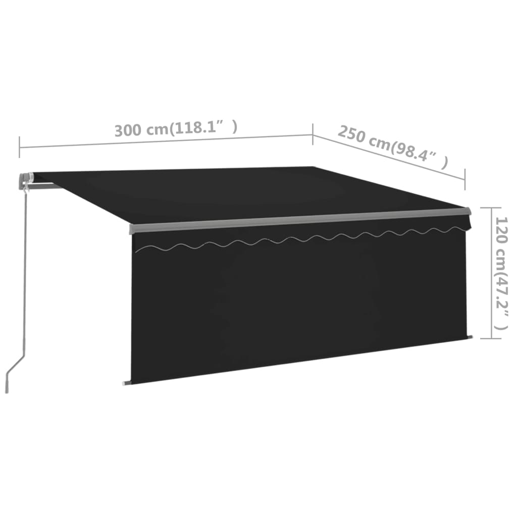 vidaXL Copertină retractabilă manual cu stor&LED, antracit, 3x2,5 m