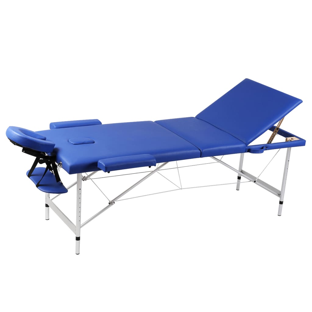 vidaXL Masă masaj pliabilă, 3 zone, albastru, cadru aluminiu