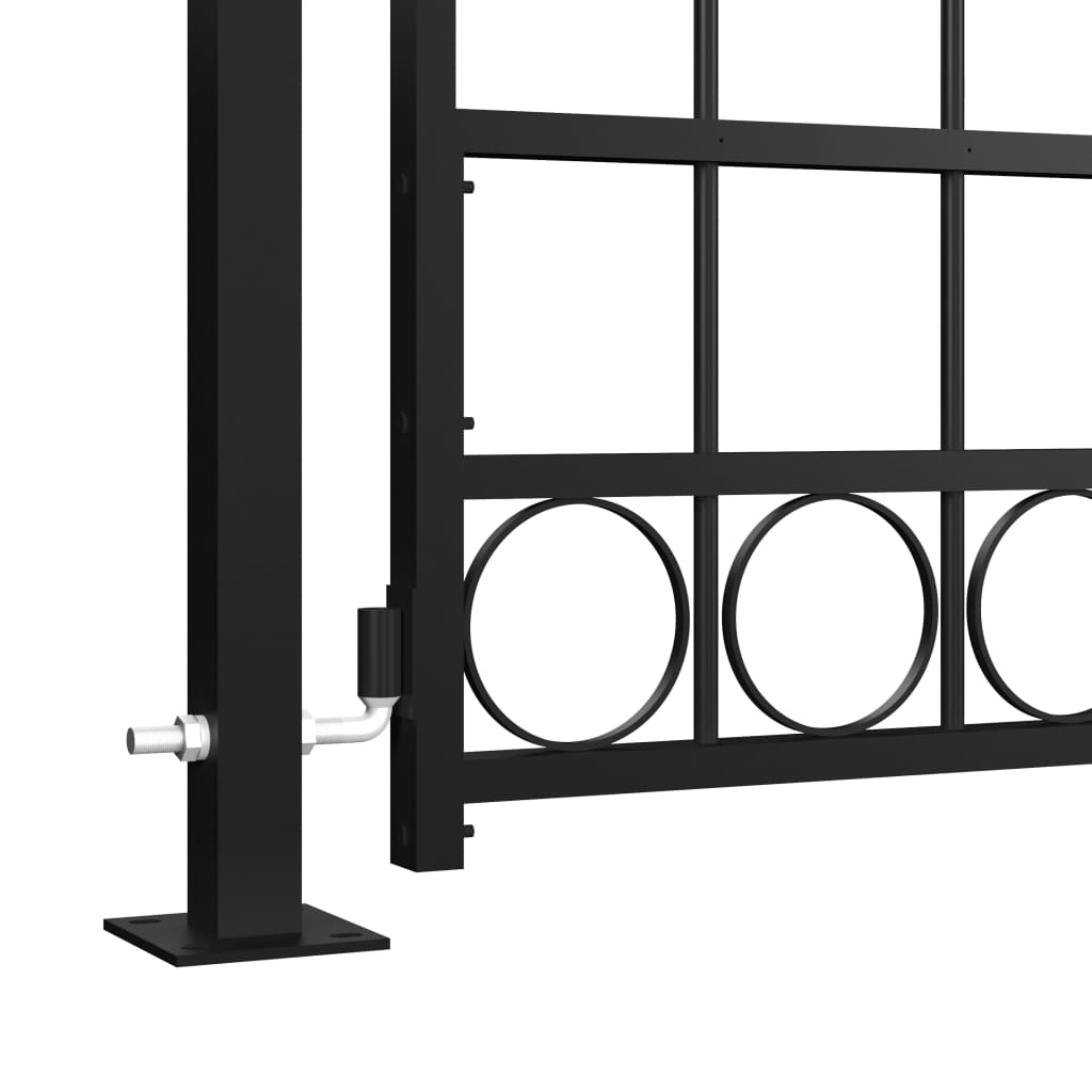 vidaXL Poartă de gard cu vârf arcuit și 2 stâlpi, negru, 105 x 204 cm