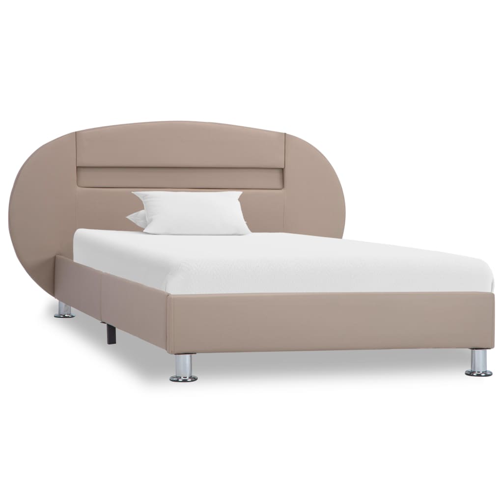 vidaXL Cadru pat cu LED, cappuccino, 100x200 cm, piele ecologică