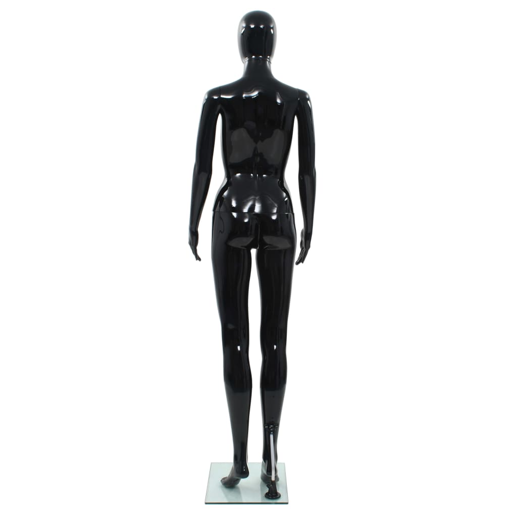 vidaXL Corp manechin feminin, suport din sticlă, negru lucios, 175 cm