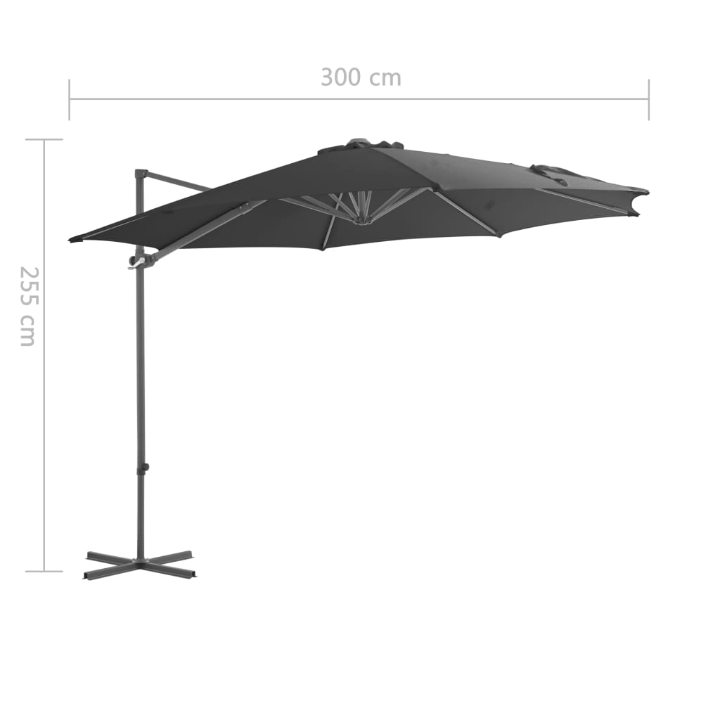 vidaXL Umbrelă suspendată cu stâlp din oțel, antracit, 300 cm