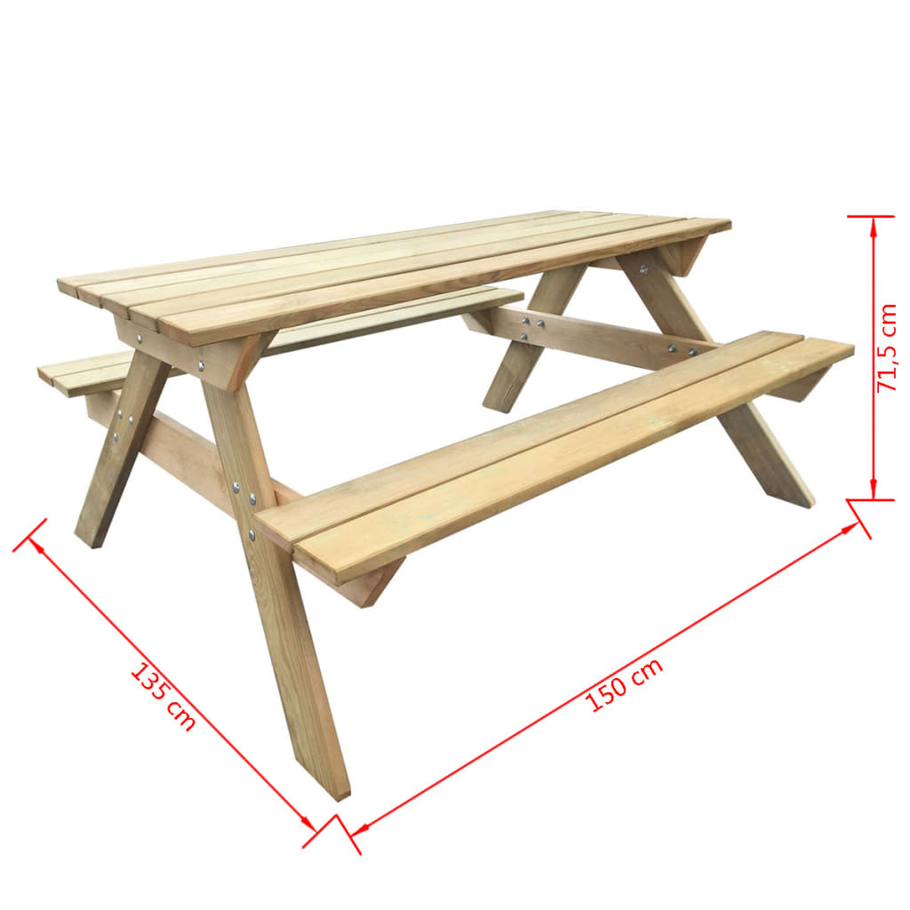 vidaXL Masă de picnic, 150 x 135 x 71,5 cm, lemn