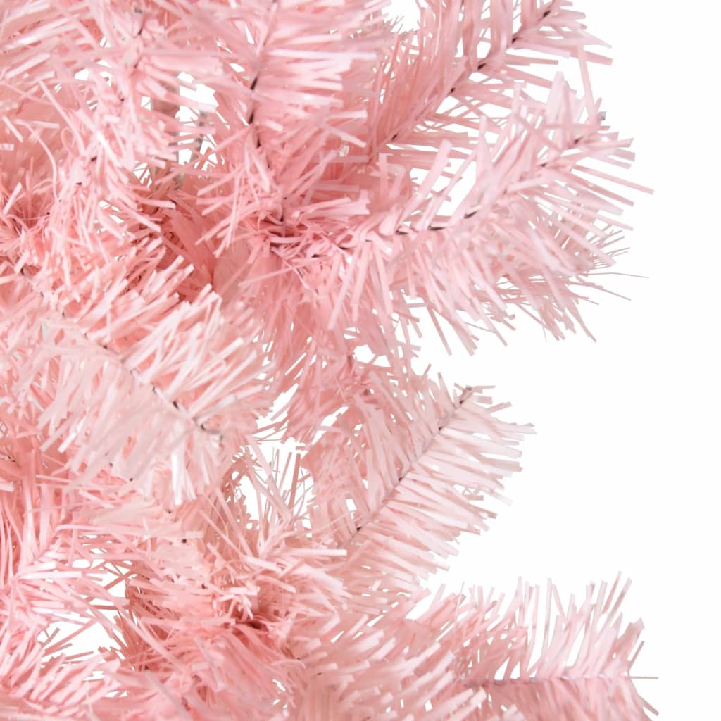 vidaXL Jumătate brad de Crăciun subțire cu suport, roz, 210 cm