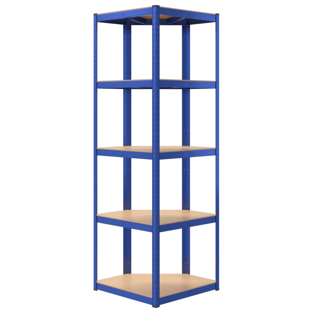 vidaXL Raft de colț cu 5 niveluri, albastru, oțel și lemn prelucrat