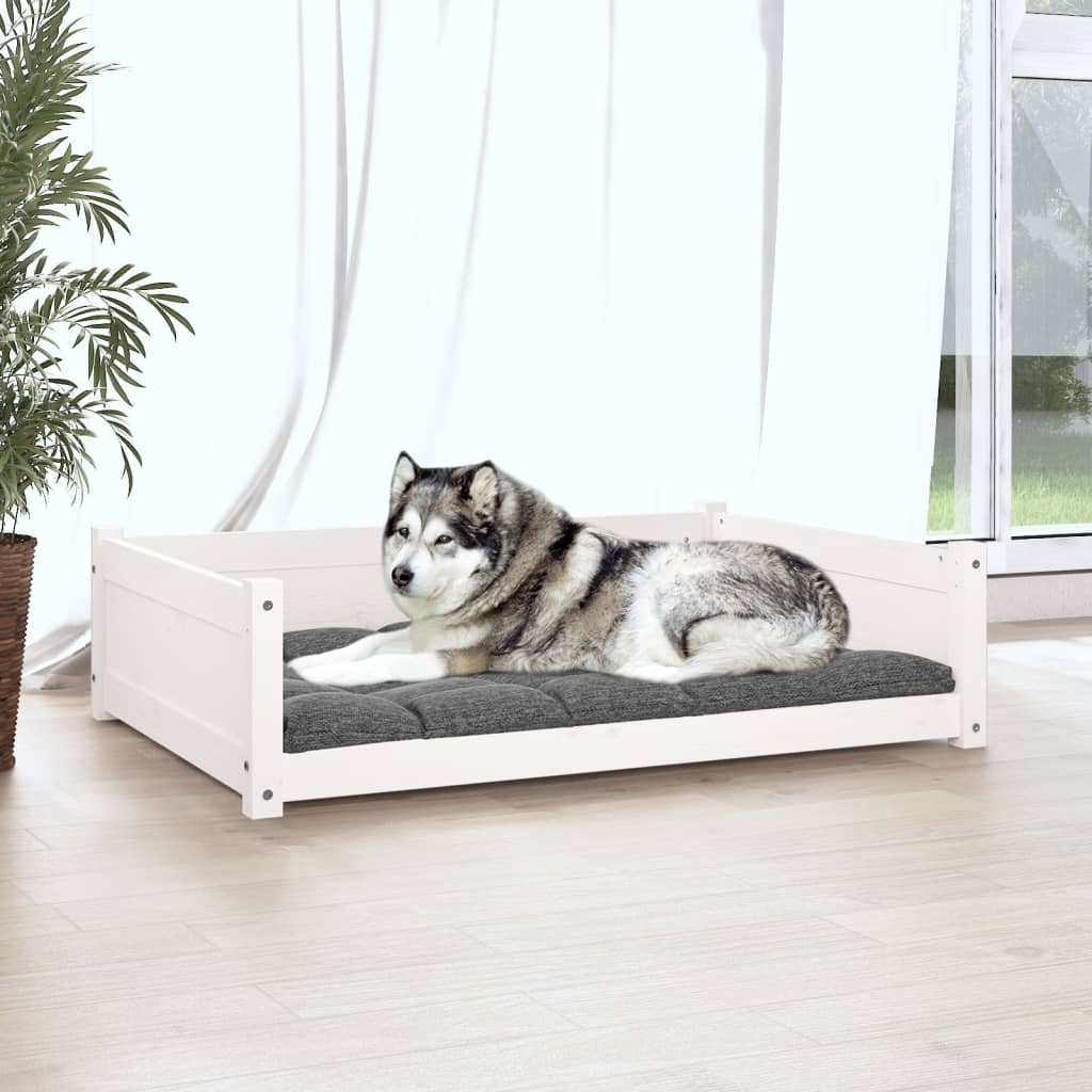 vidaXL Pat pentru câini, alb, 105,5x75,5x28 cm, lemn masiv de pin