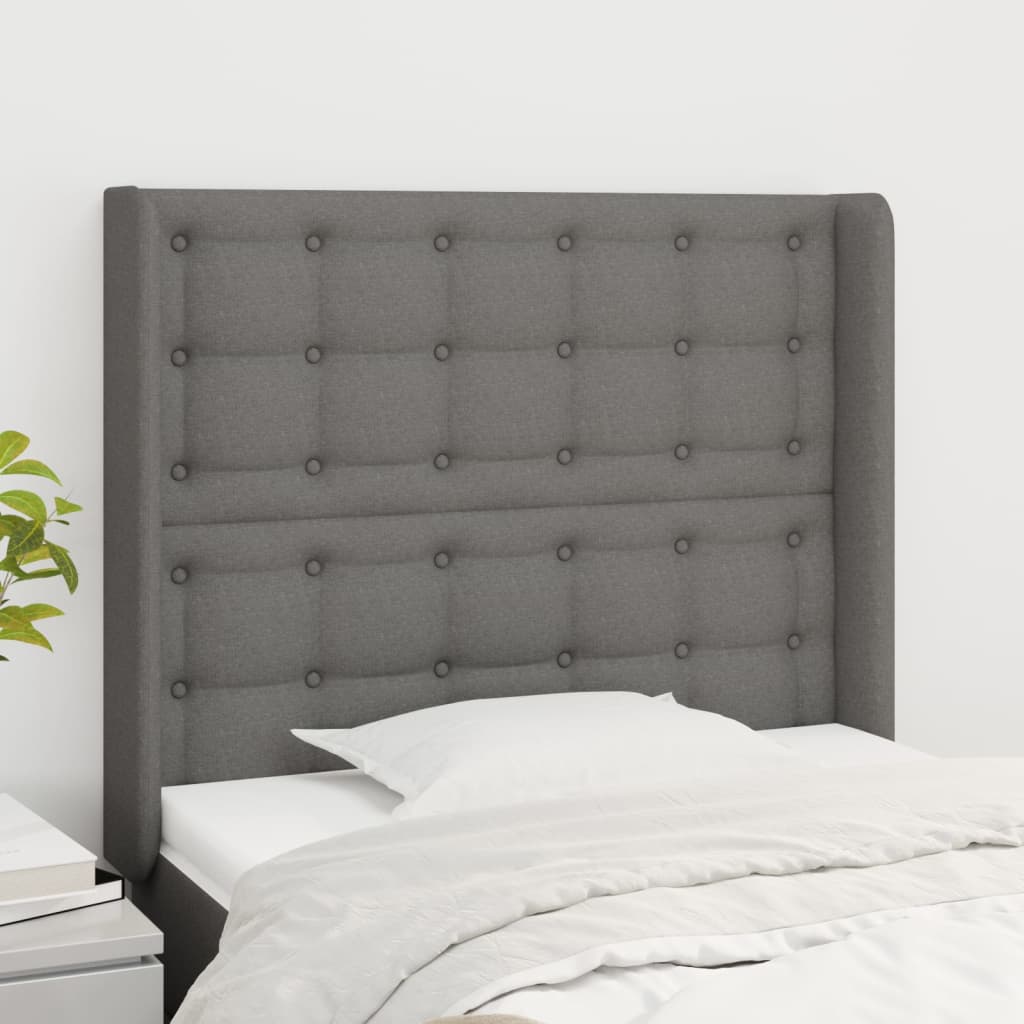 vidaXL Tăblie de pat cu aripioare gri închis 83x16x118/128 cm textil