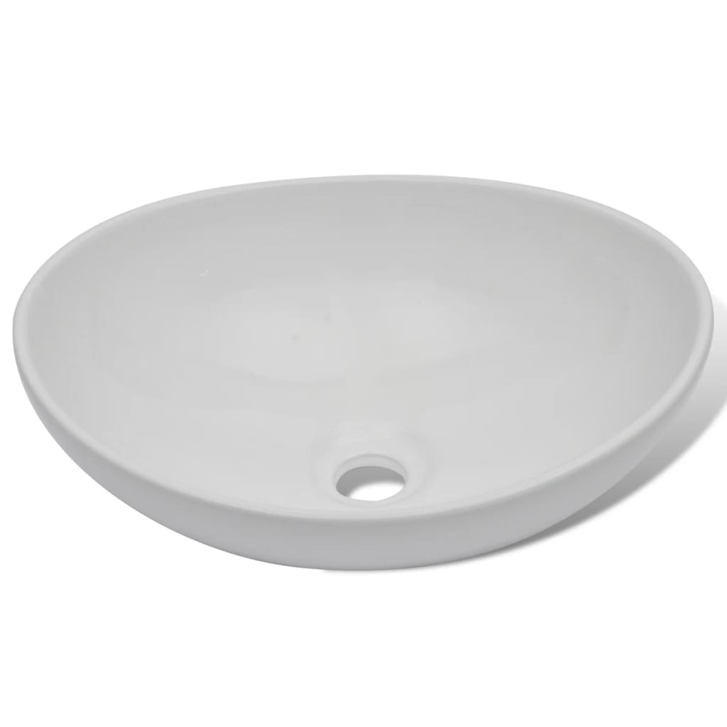 vidaXL Chiuvetă de baie cu robinet mixer, ceramică, oval, alb
