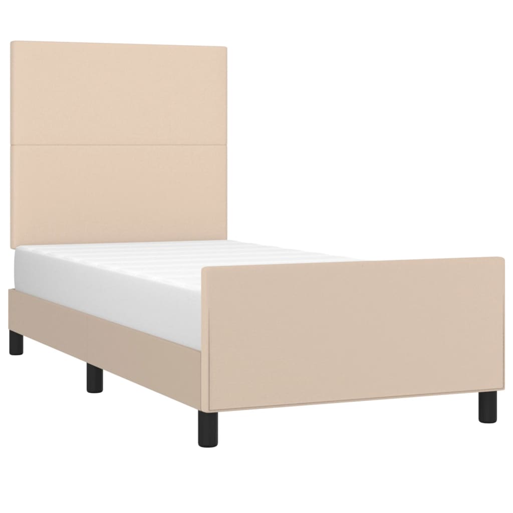 vidaXL Cadru de pat cu tăblie, cappuccino, 100x200 cm, piele ecologică