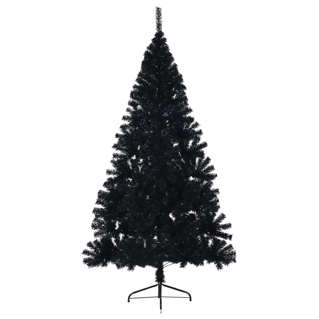 vidaXL Jumătate brad de Crăciun artificial cu suport, negru 180 cm PVC