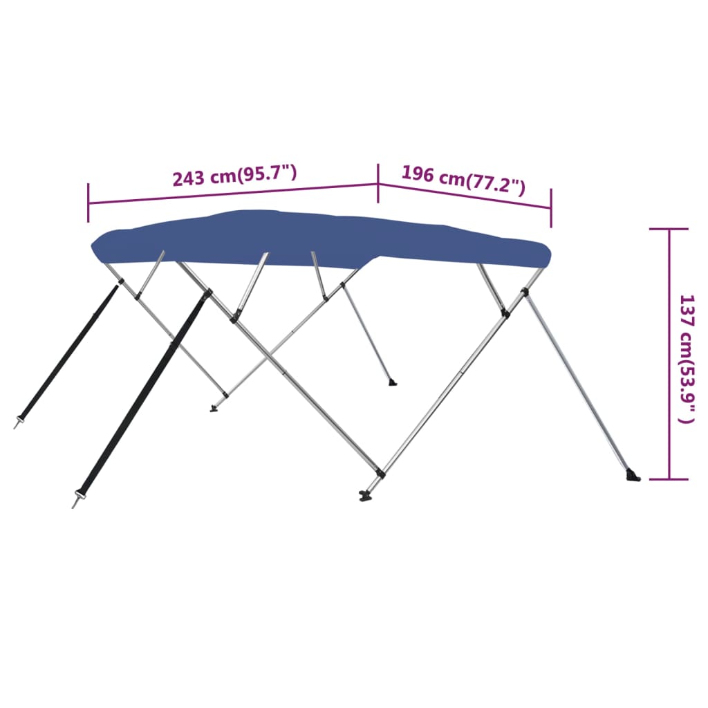 vidaXL Parasolar barcă Bimini cu 4 arcuri, albastru, 243x196x137 cm
