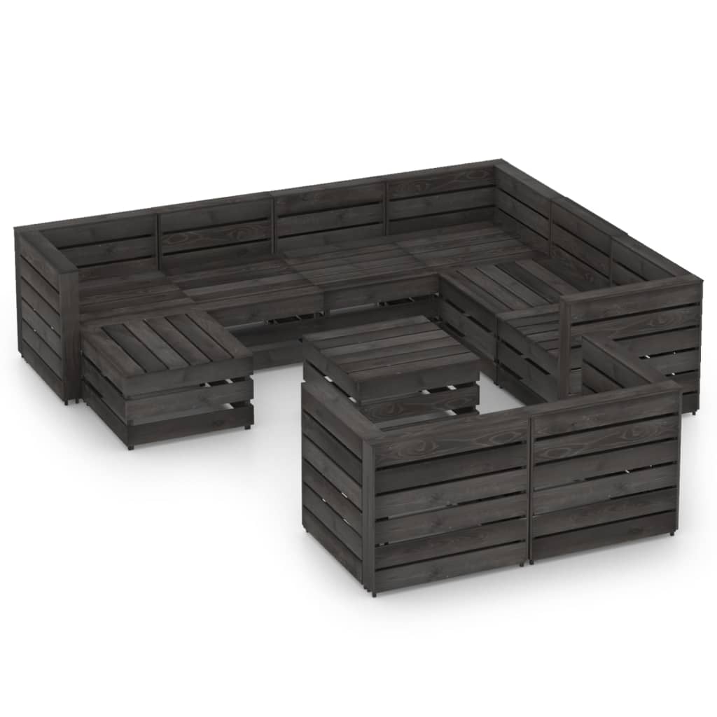 vidaXL Set mobilier de grădină, 10 piese, gri, lemn de pin tratat