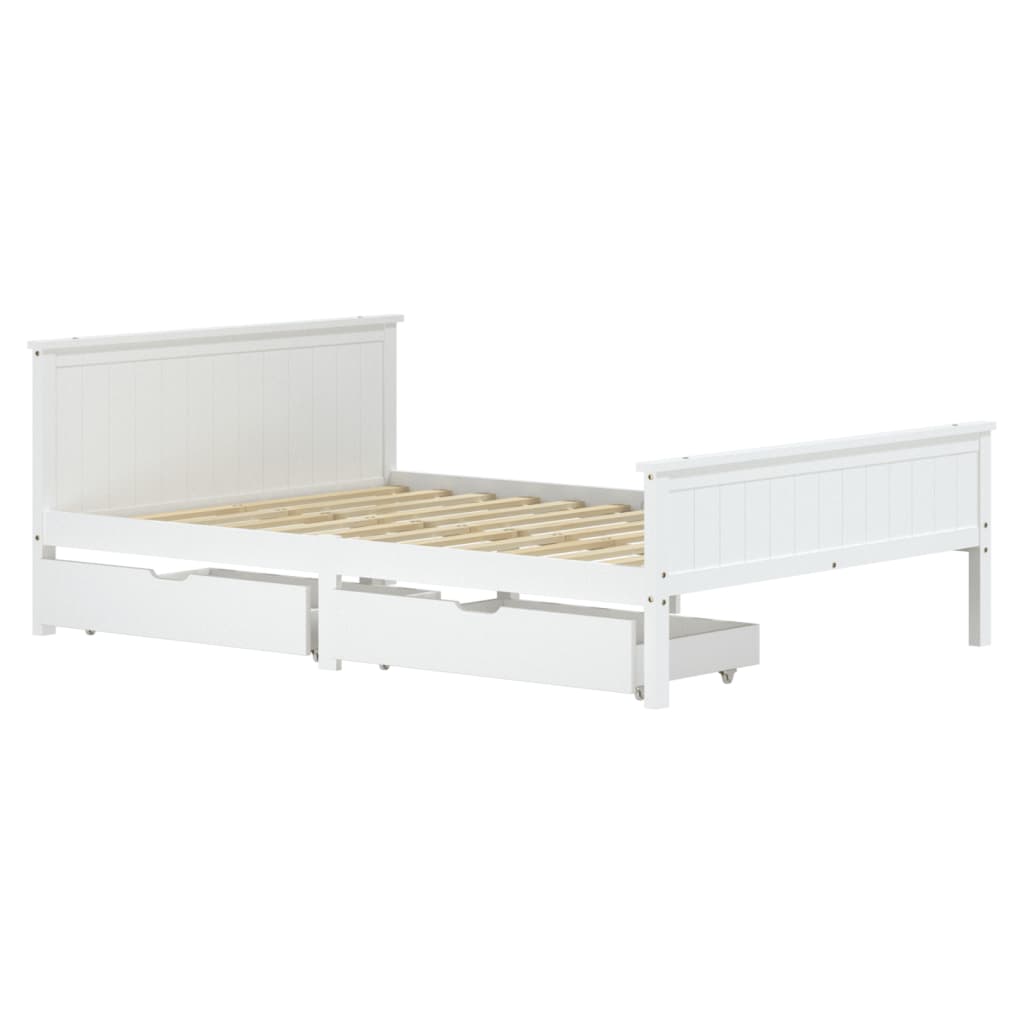 vidaXL Cadru de pat cu 2 sertare, alb, 160x200 cm, lemn masiv pin