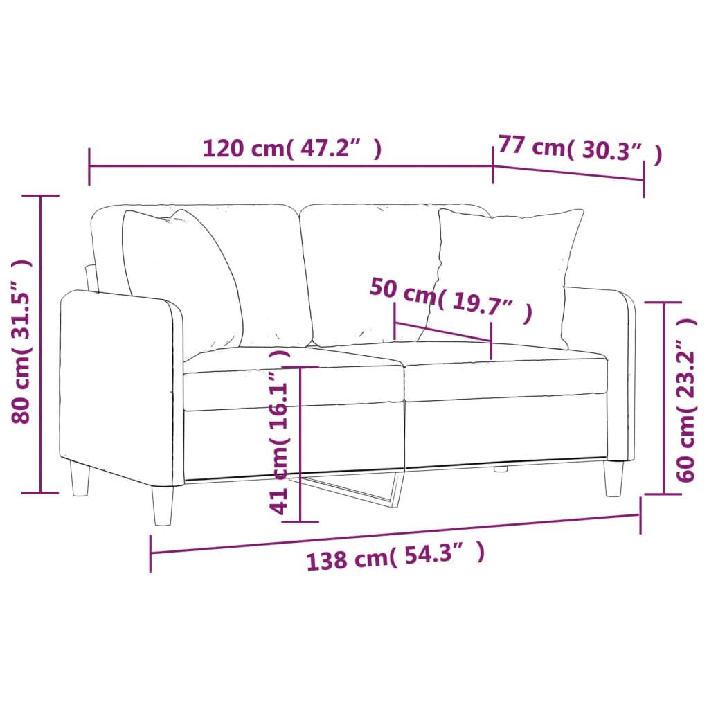 vidaXL Canapea cu 2 locuri cu pernuțe, crem, 120 cm, textil