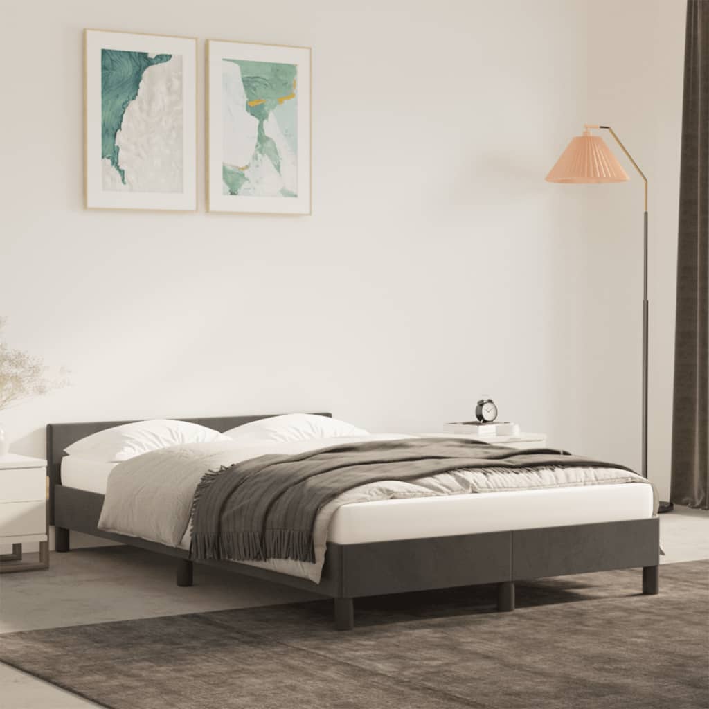 vidaXL Cadru de pat cu tăblie, gri închis, 120x190 cm, catifea