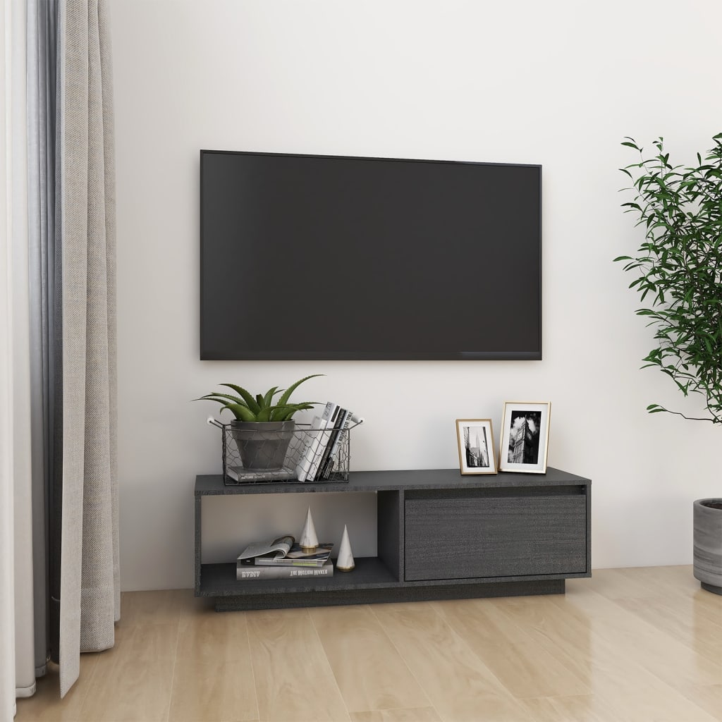 vidaXL Comodă TV, gri, 110x30x33,5 cm, lemn masiv de pin