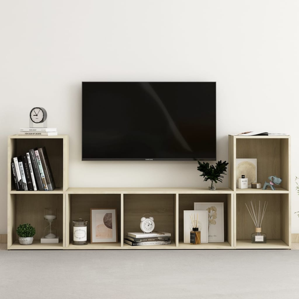 vidaXL Set de dulapuri TV, 3 piese, stejar Sonoma, lemn prelucrat