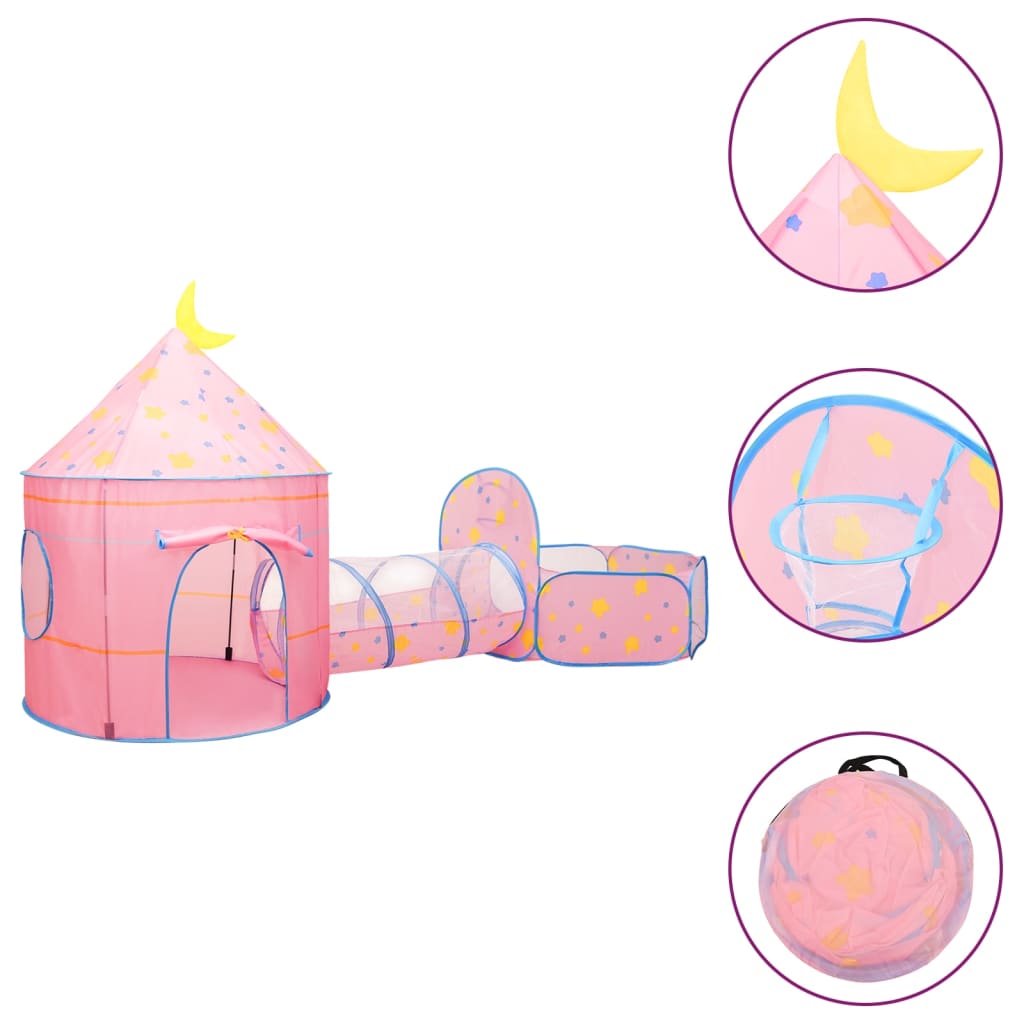 vidaXL Cort de joacă pentru copii cu 250 bile, roz, 301x120x128 cm