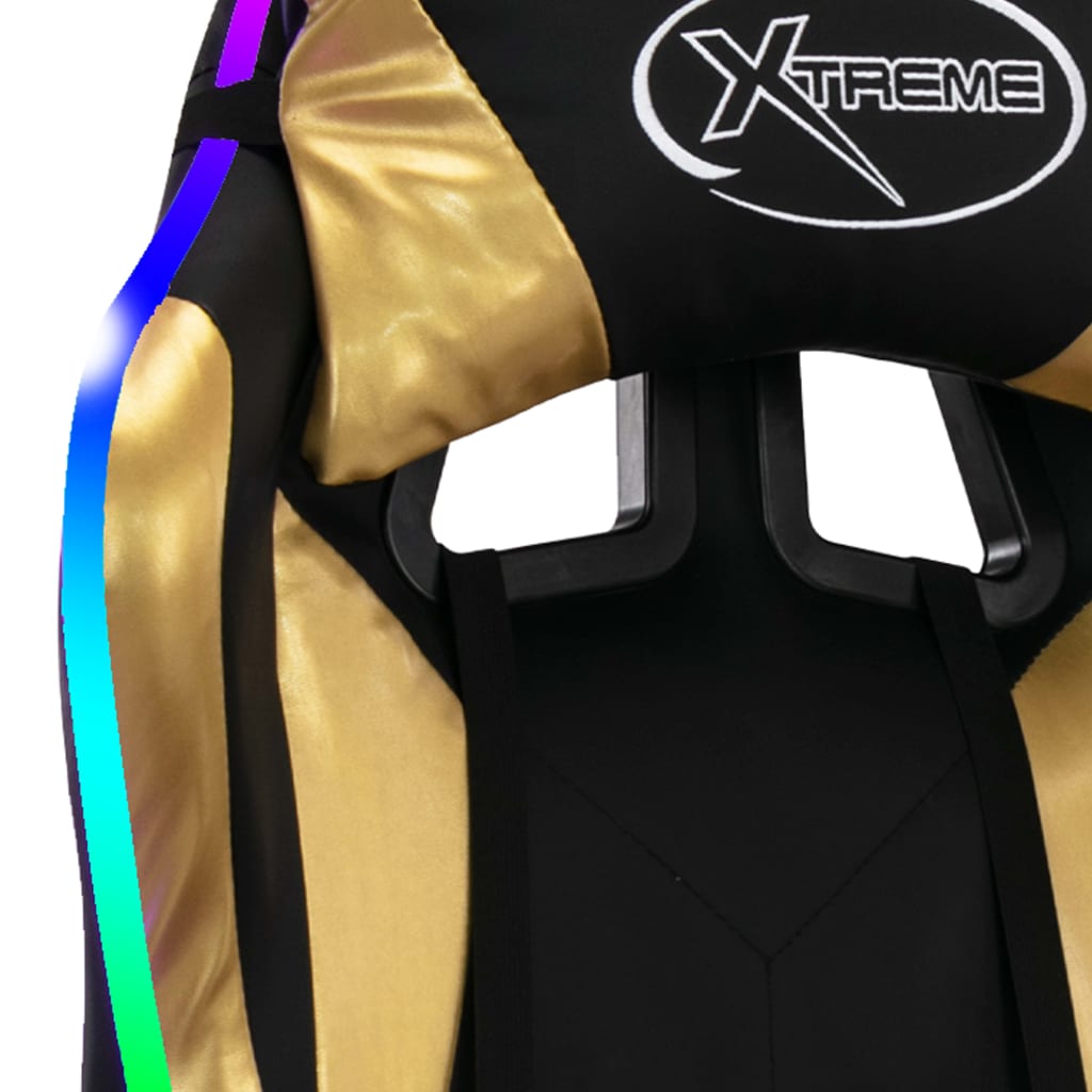 vidaXL Scaun de racing cu LED RGB, auriu și negru, piele ecologică
