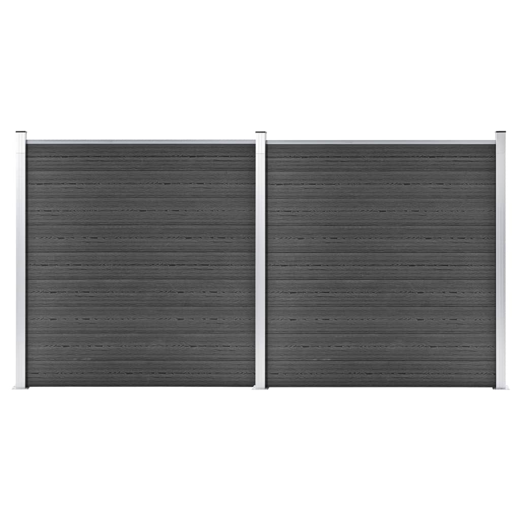 vidaXL Set de panouri de gard, negru, 353 x 186 cm, WPC