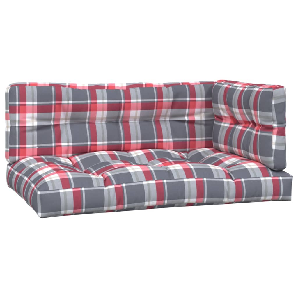 vidaXL Perne pentru canapea din paleți, 3 buc., roșu, model carouri