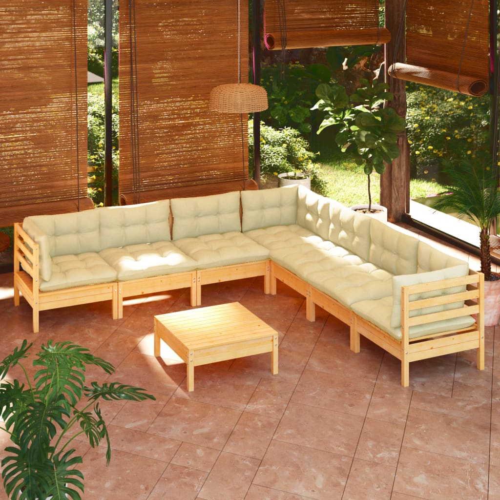 vidaXL Set mobilier grădină cu perne crem, 8 piese, lemn masiv de pin