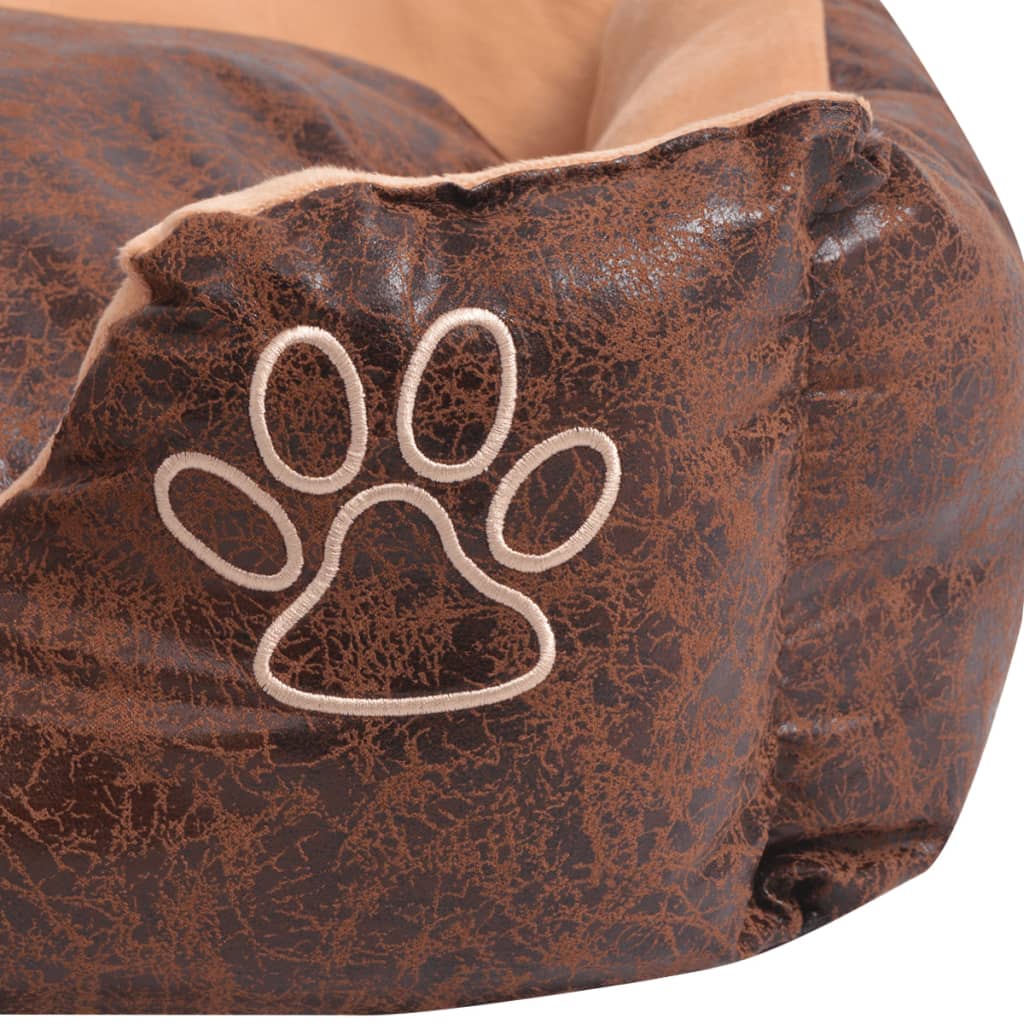vidaXL Pat pentru câini cu pernă, maro, mărime M, piele ecologică PU