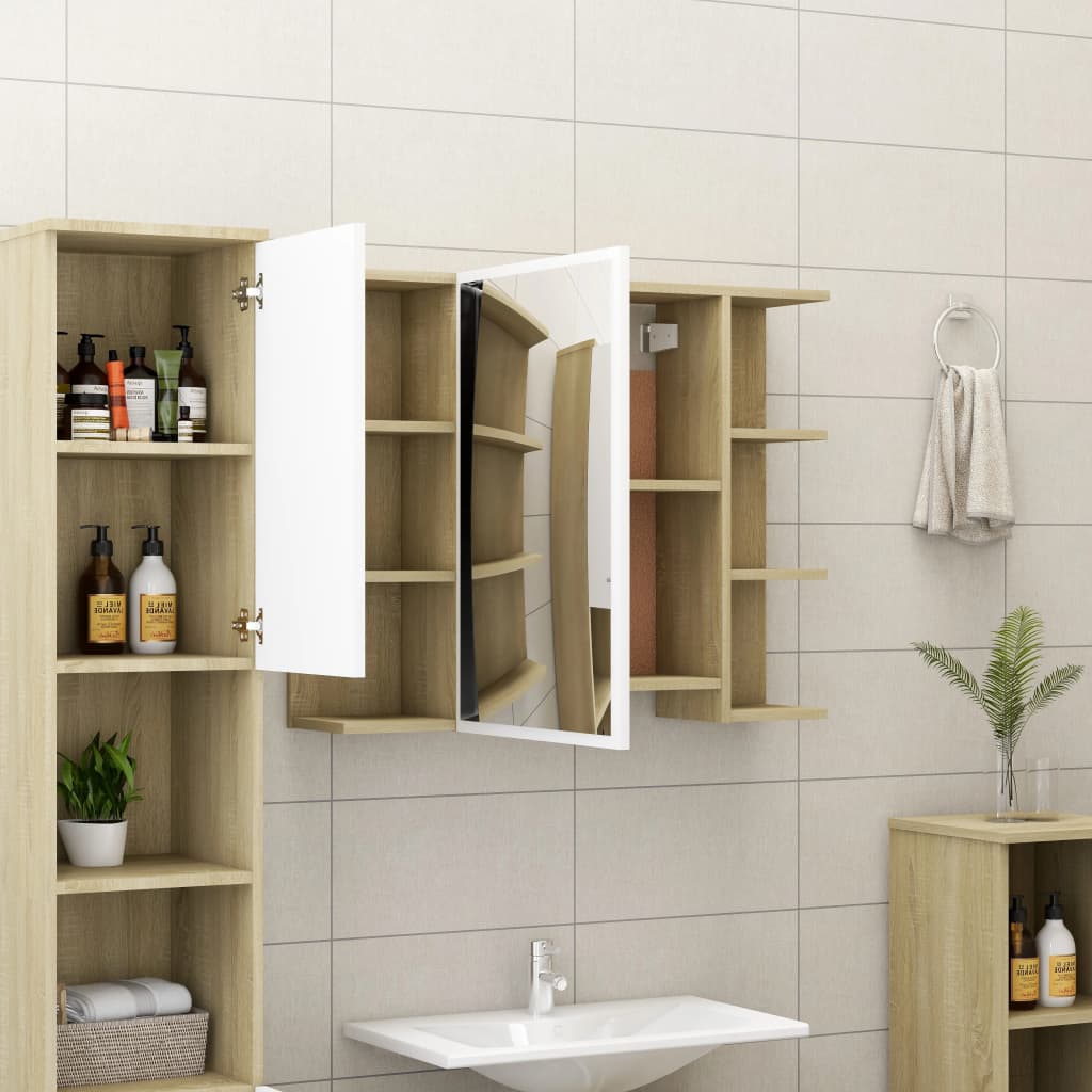 vidaXL Dulap baie cu oglindă, alb/stejar Sonoma, 80 x 20,5 x 64 cm PAL