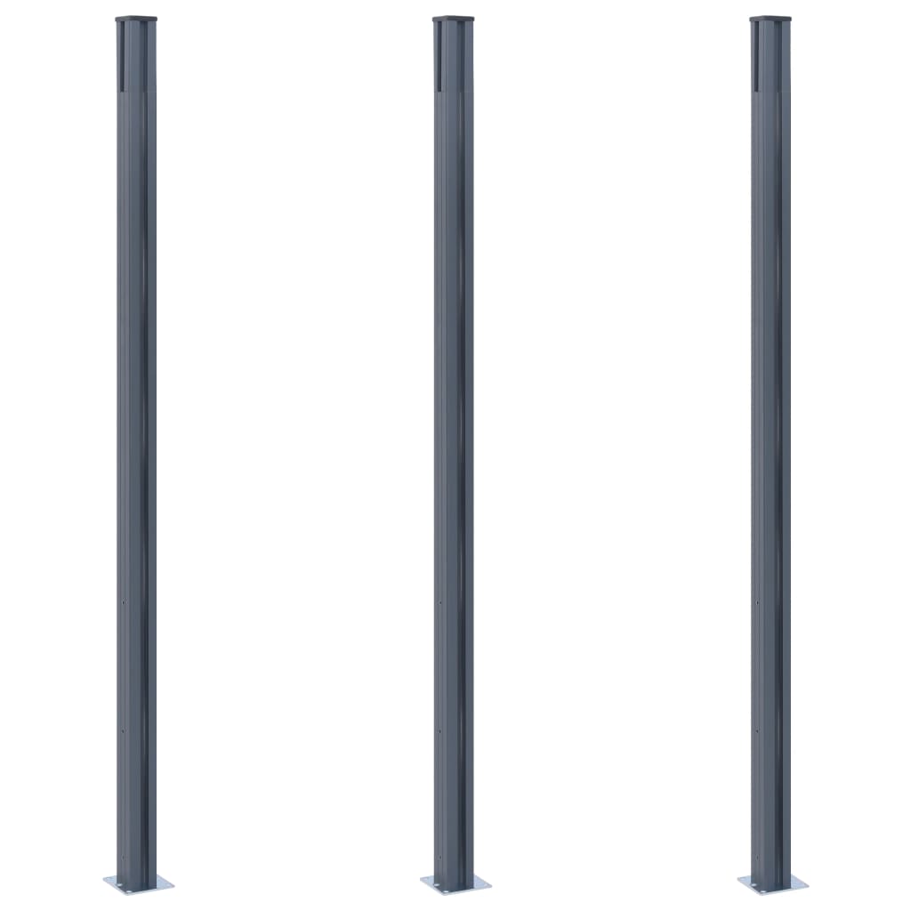 vidaXL Stâlpi de gard, 3 buc., gri închis, 185 cm, aluminiu