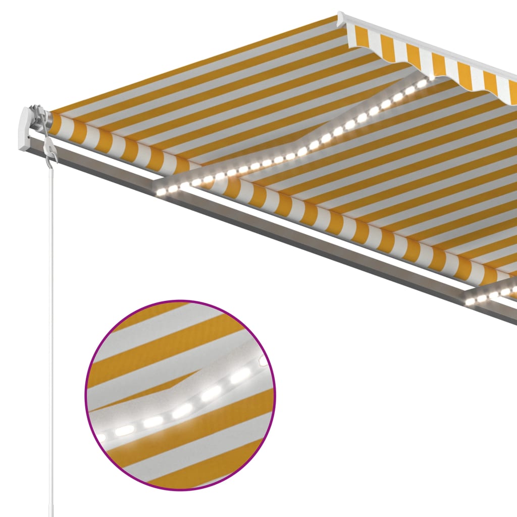 vidaXL Copertină retractabilă manual cu LED, galben & alb, 4x3,5 m