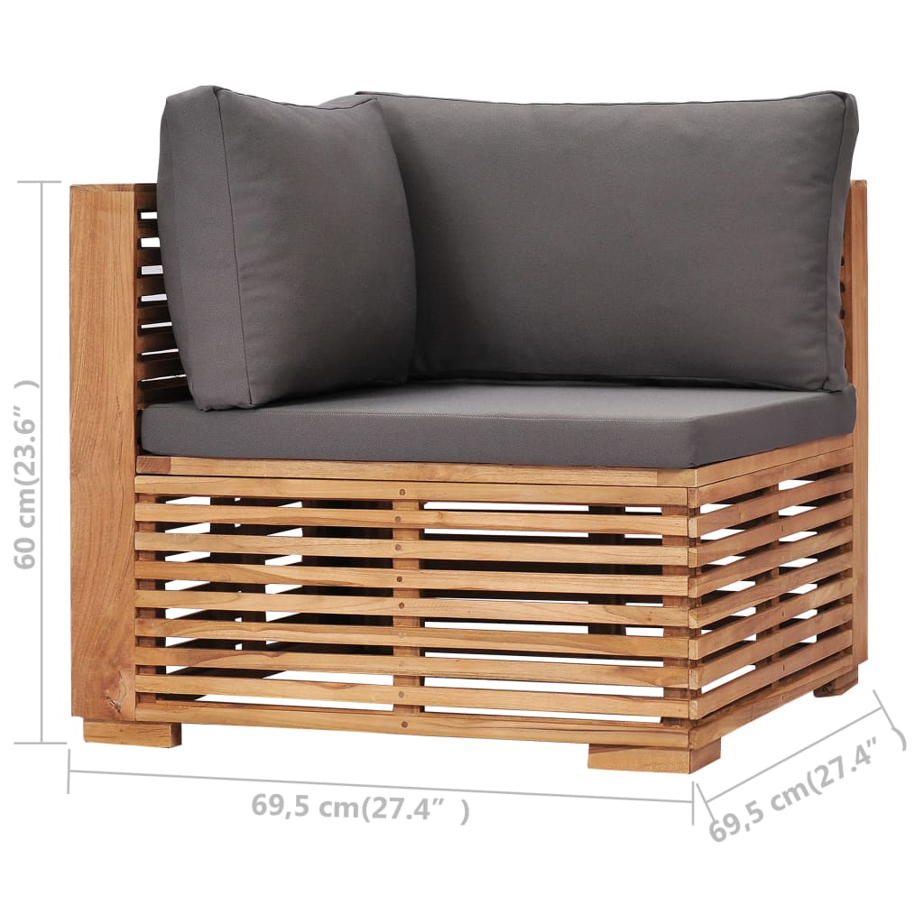 vidaXL Canapea de colț de grădină cu perne gri, lemn masiv de tec