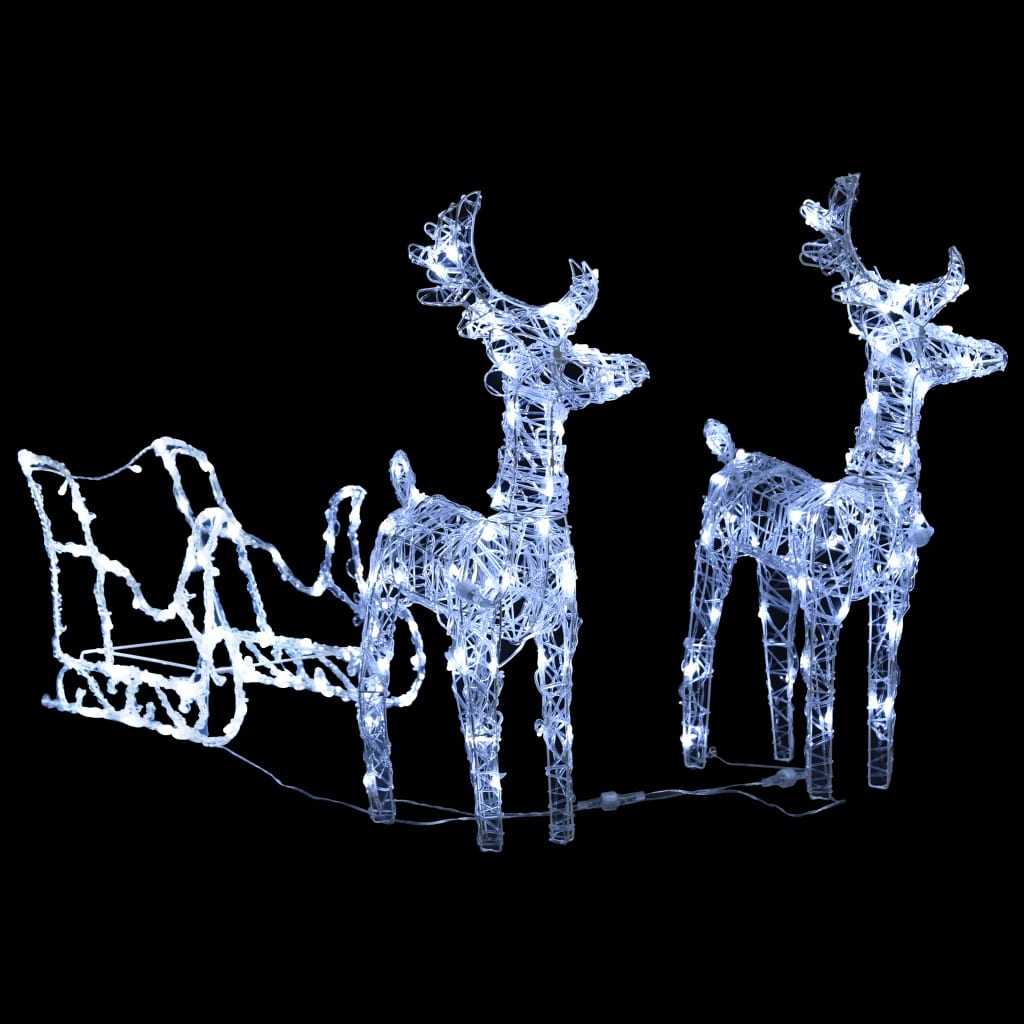 vidaXL Decorațiune de Crăciun cu reni și sanie, 240 LED-uri, acril