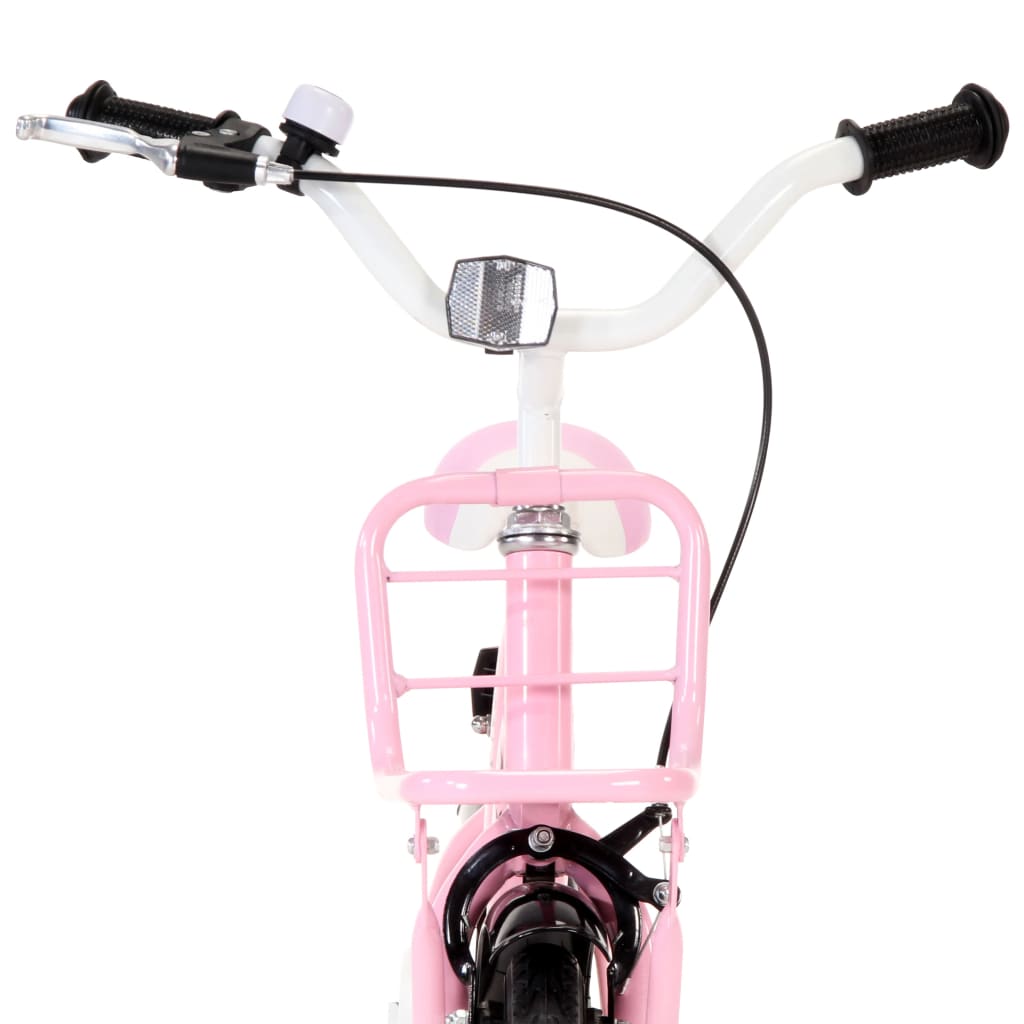 vidaXL Bicicletă copii cu suport frontal, alb și roz, 14 inci