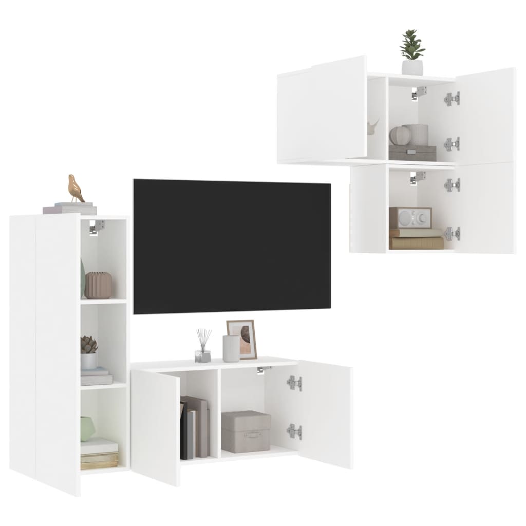 vidaXL Unități TV de perete, 4 piese, alb, lemn prelucrat