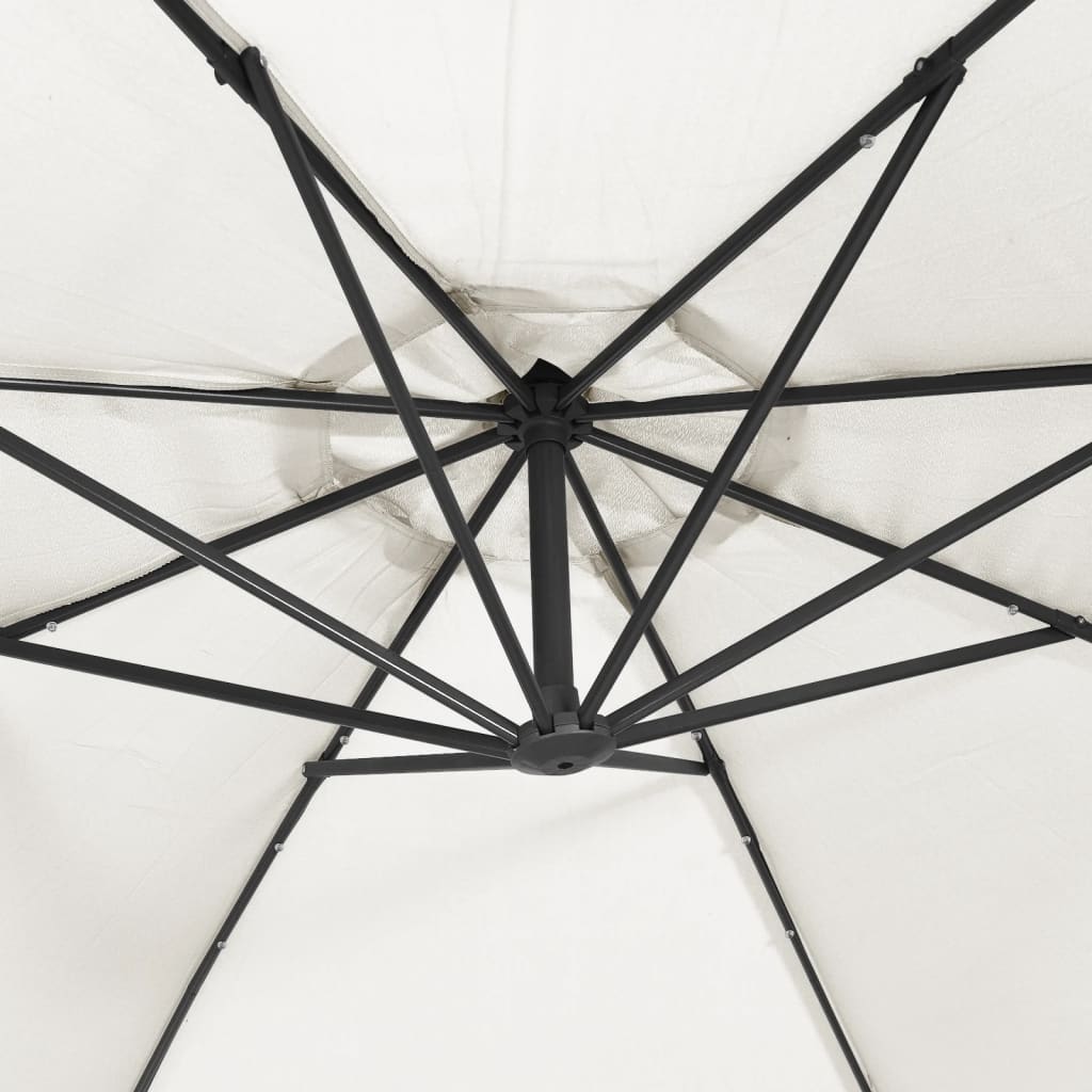 vidaXL Umbrelă suspendată cu LED-uri și stâlp metalic, nisipiu, 350 cm
