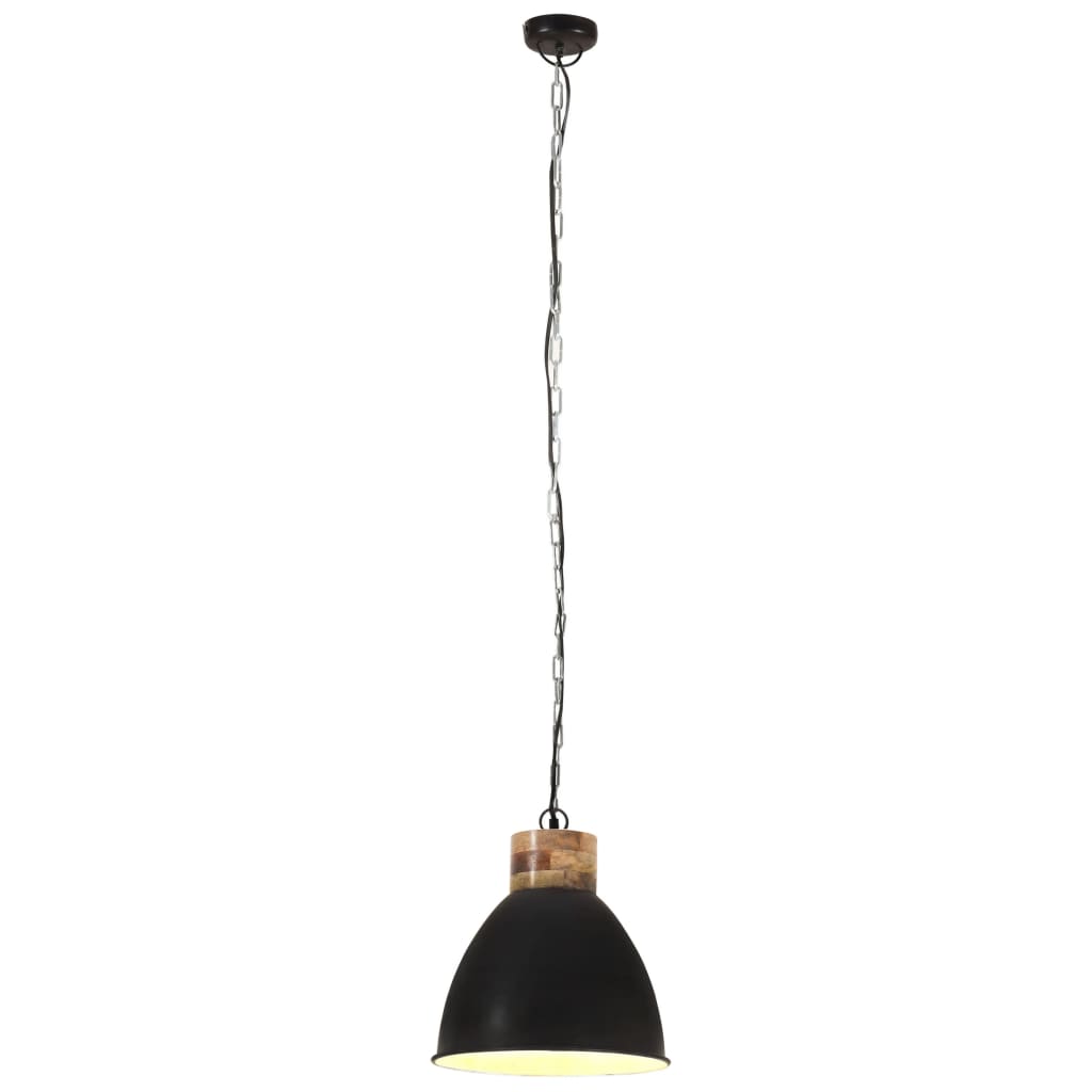 vidaXL Lampă suspendată industrială negru, 46 cm, lemn masiv&fier, E27